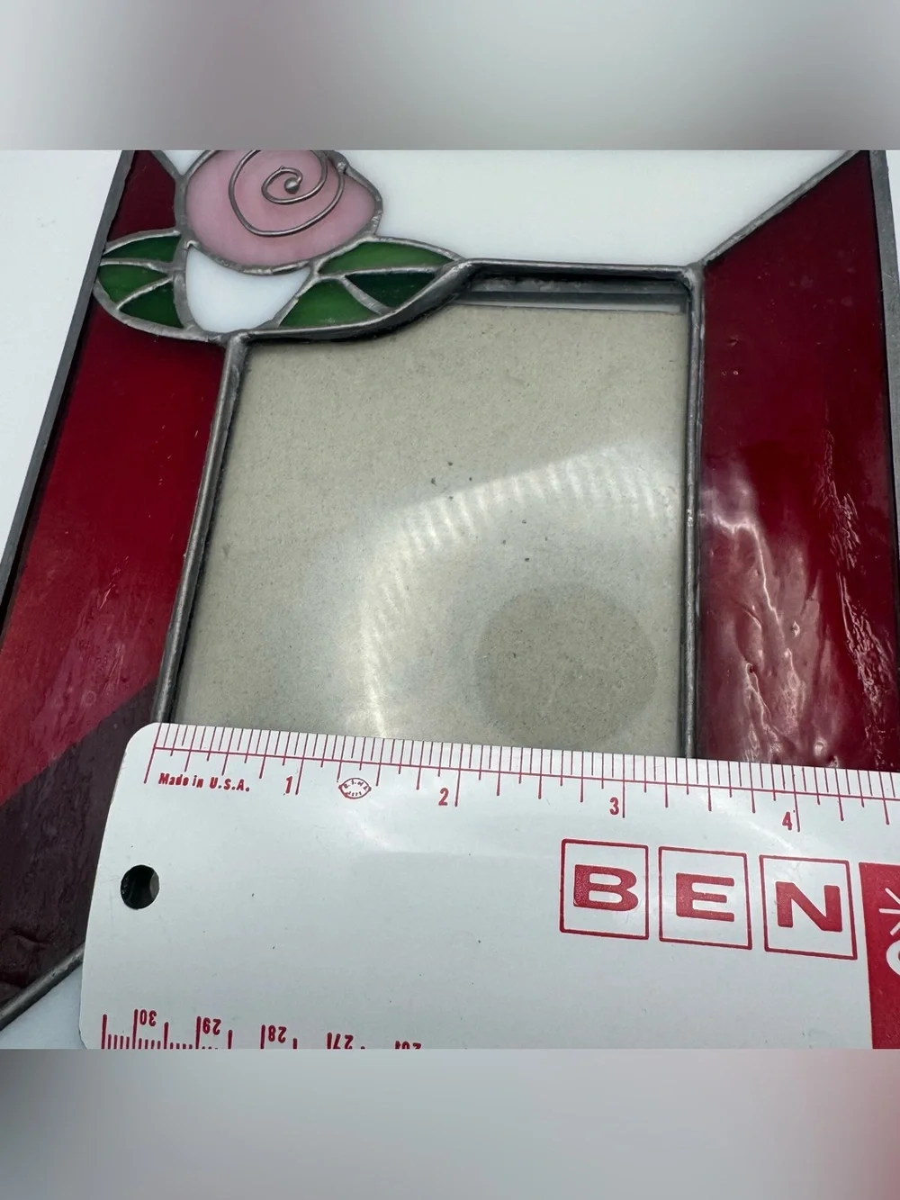 Vintage Stained Glass Rose Picture Frame 3.5x5  Floral Tabletop Photo Frame